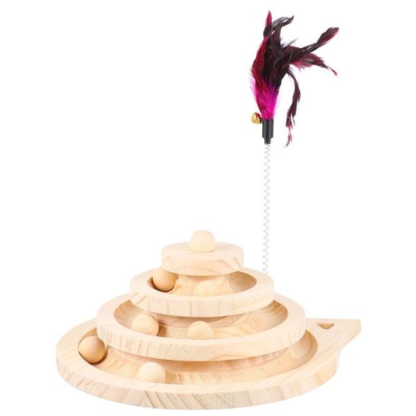 

cat toys interactive scratching 3-layers wooden turntable with track balls