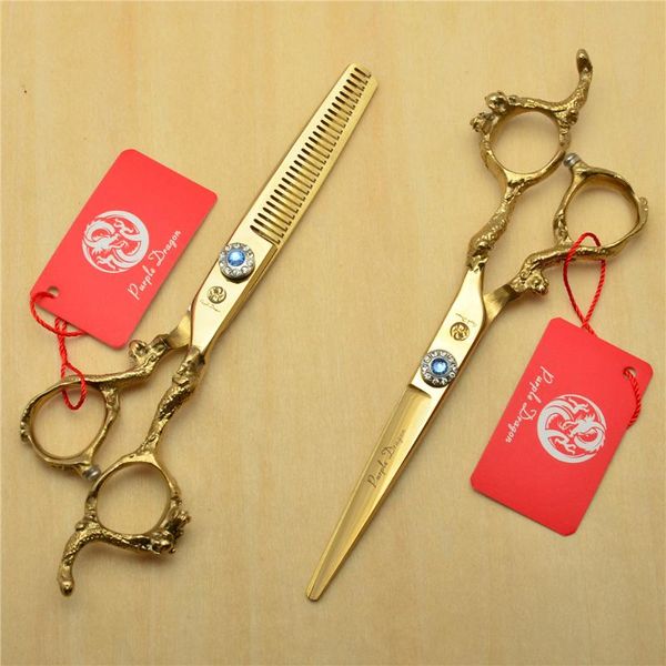 

hair scissors 2pcs 6.0'' golden 440c professional human hairdressing shears cutting thinning dragon handle z9003