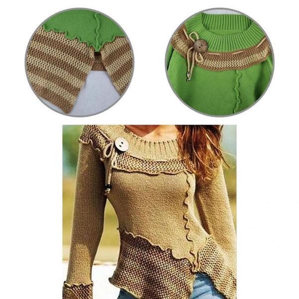 

women's sweaters stretchy button decor patchwok long sleeve knitted sweater for outdoor, White;black