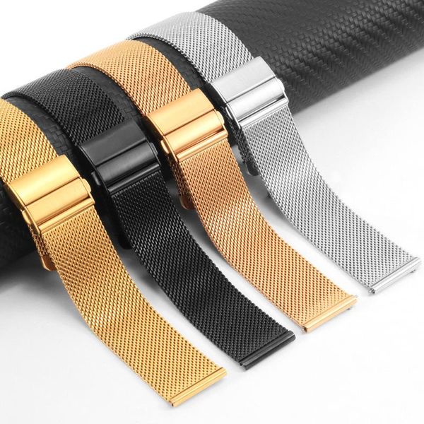 

watch bands fine steel watchband 16mm 18mm 20mm 22mm black silver golden bracelet for huawei b3 b5 b6 gt 2e smart accessories, Black;brown