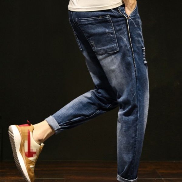 

men's jeans plus size 42 torn hole brem harem pants from casual men fine ankle adjustment length denies pencil man streetwear cowboy lw, Blue