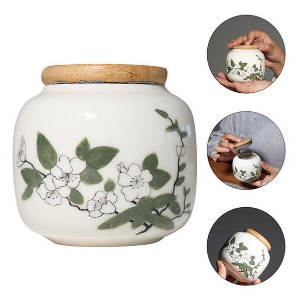 

portable ceramic durable practical tea leaf container storage jar home caddy bamboo lid sealed tank bottles & jars