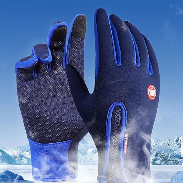 

cycling gloves winter thermal warm bicycle touch screen full finger outdoor sports windproof, Black