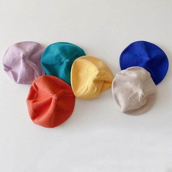 

caps & hats kids beret cap baby beanie girl candy color elastic boy autumn winter knitted british style solid hat accessories, Yellow