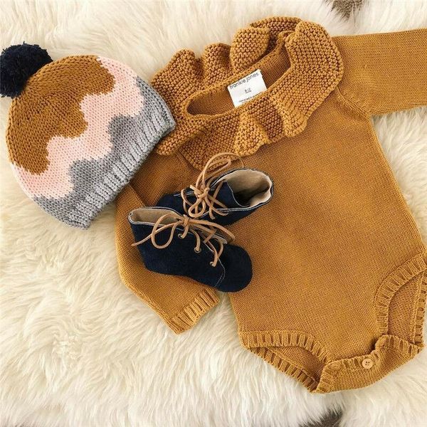 

cute born baby girls knit warm ruffles sweater jumpsuit outfits set kids girl winter clothes pullover, Blue