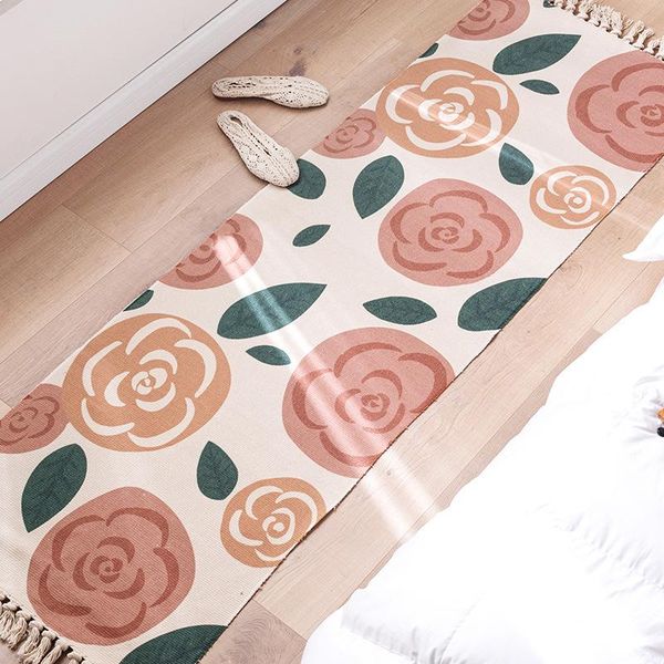 

carpets nordic cotton and linen long mats bedroom bedside living room sofa coffee table hand-woven tassel carpet