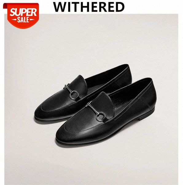 

withered 2020 summer england office lady simple genuine leather slip-on loafers women shoes woman women shoes flat #p65y