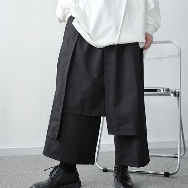 

pants fashionable the star's same dark wide leg with asymmetric design, Black