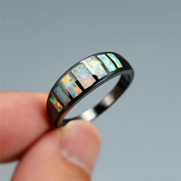 

wedding rings white fire opal engagement ring cute female unique small finger vintage black gold for women promise jewelry, Slivery;golden