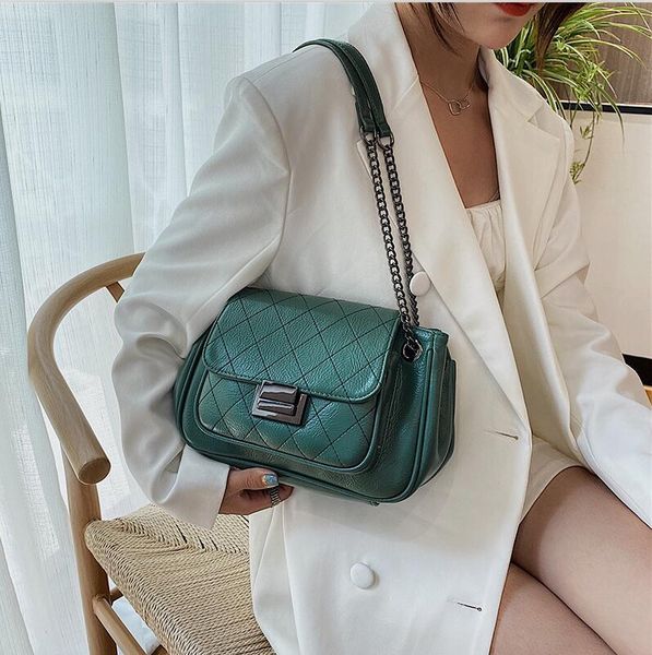 

factory wholesale women handbag simple joker leather chain bag plaid womens shoulder bags multifunctional flip leathers messenger handbags, Black;red