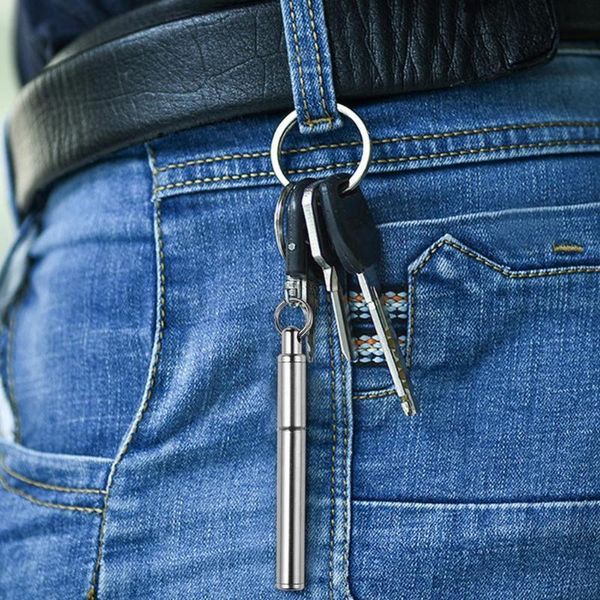 

ballpoint pens 1pc mini metal key ring steel pen creative keyring telescoping keychain tool ball point k8p9, Blue;orange