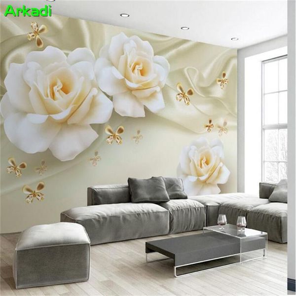 

wallpapers 3d tv background wall modern minimalist roses butterfly silk wallpaper living room european luxury embossed