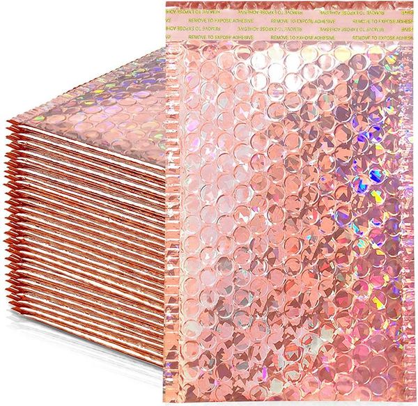 Aufbewahrungsbeutel 50 Stück holographische metallische Poly-Blasenmailer Glamour Shades Folienkissen Hochzeit gepolsterte Verpackungsumschläge Geschenke