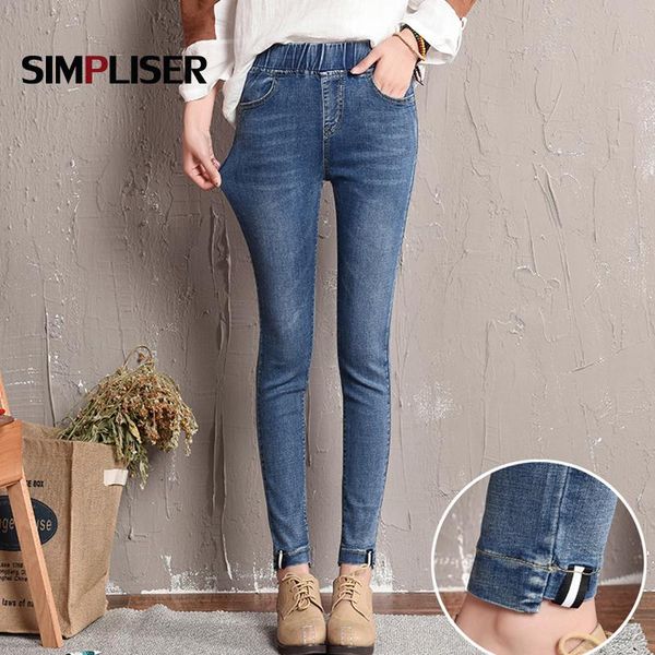 

women's jeans elastic waist women denim blue black pants skinny pencil plus size 32 female push up trousers mom 2021