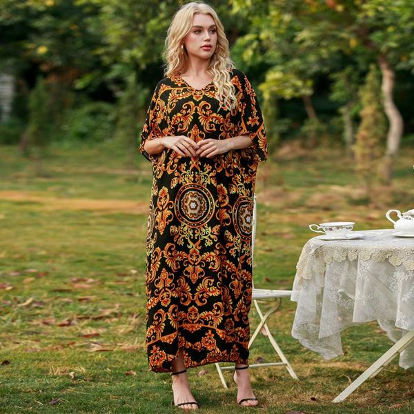 

ethnic clothing 2021 summer dress women v neck short sleeve retro floral printing vintage loose oversized plus size islamic, Red