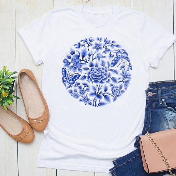 

women's t-shirt women fashion print 90s graphic butterfly clothing flower floral summer short sleeve female clothes tees tshirt, White