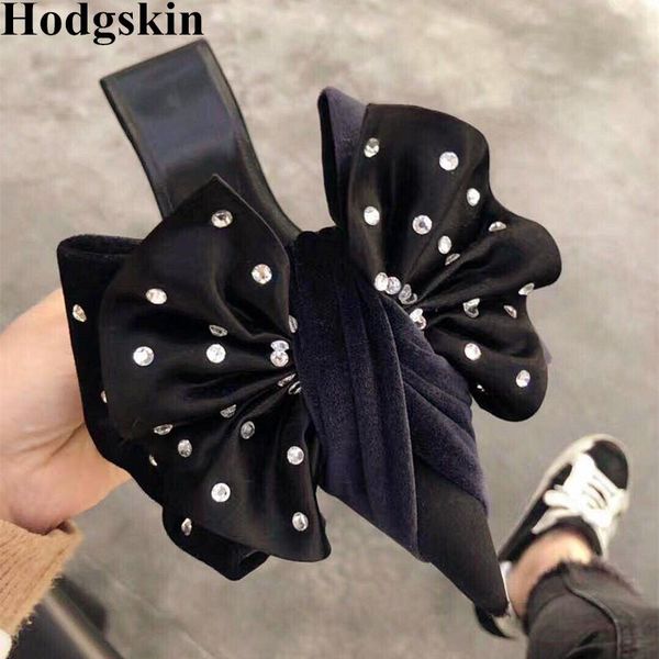 

slippers summer thin high heels woman sandals butterfly-knot crystal suede women's slip on party dress slides pumps, Black