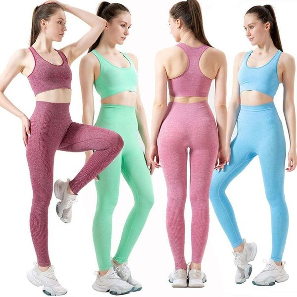 

yoga outfit dot jacquard seamless fitness speed dry long sleeve 2 piece bra high waist pants pcs set women workout leggings