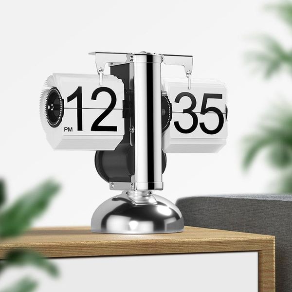 

desk & table clocks retro flip over clock stainless steel internal gear operated quartz small scale home decor