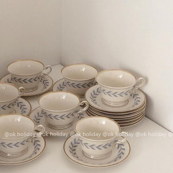 

cups & saucers big milk tea cup blue korean home latte set travel coffee ceramic arabic vintage tazas de te eg50