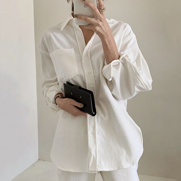 

blouses women long sleeve thick corduroy blouses loose single breasted turn down collar casual plus size blusas muje r5qq 5zy0, White