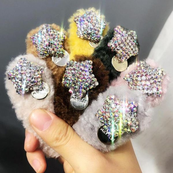 

girls hairpins with crystal star lovely soft fur hair clips cute plush barrettes accessories, Golden;silver