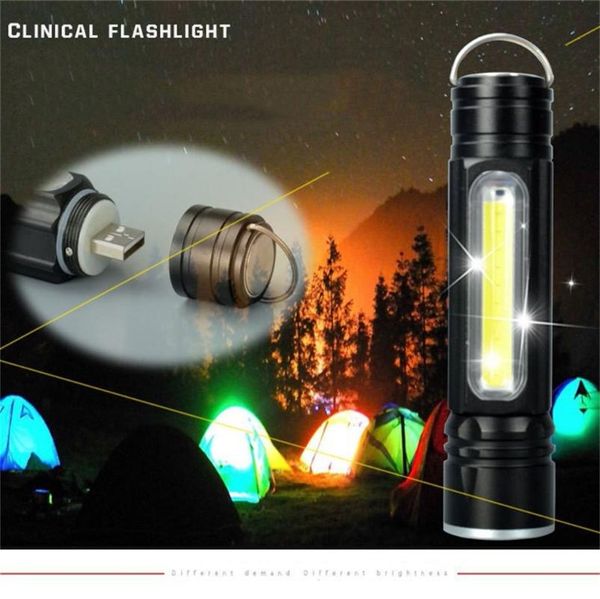 

cob led tacticals usb rechargeable zoomable torch lamp outdoor hiking camping emergency tool portable light bike lights