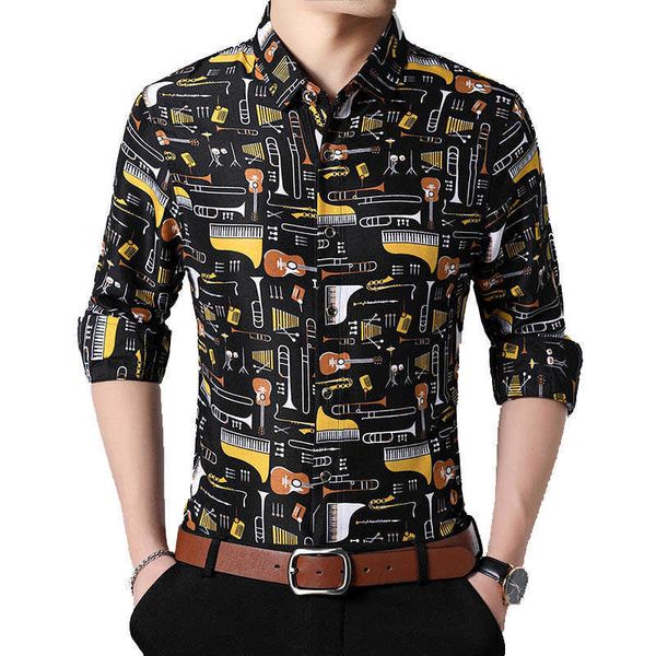 

fashion musical instruments printing casual fit long sleeve shirts 5xl 6xl 7xl 210528, White;black