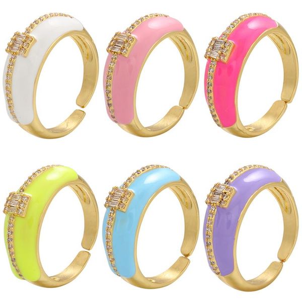

cluster rings zhukou gold dripping oil opening for women cz crystal enamel girl neon trend chunky jewelry wholesale vj232, Golden;silver