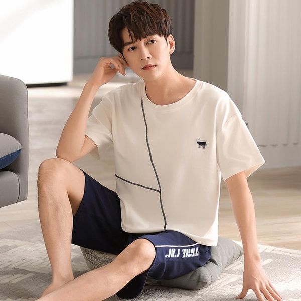 

men's sleepwear summer pajamas men cotton sleeve shorts pyjamasn casual fashion home youth service homewear external wear, Black;brown