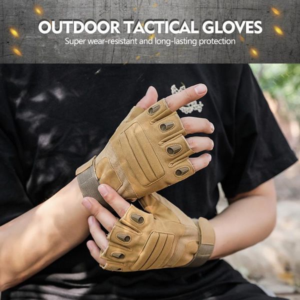 

cycling gloves half finger tactical army military paintball shooting pu leather touch screen rubber protective gear women men, Black