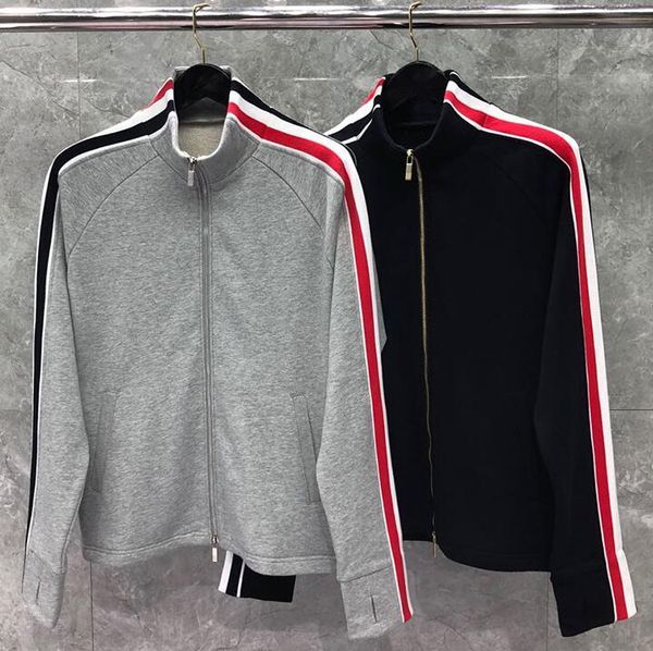 

men's hoodies & sweatshirts 2021 fashion brand spring autumn clothing slim cotton stand collar jacket men striped sleeves casual coat, Black