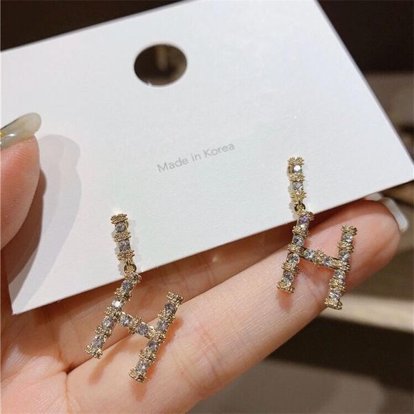 

s925 silver needle japan south korea new elegant and generous female letter full drill ins cool wind thin personality high-grade an1q