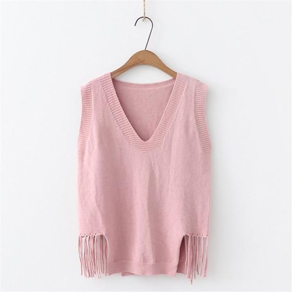 

women's vests 2021 autumn winter sweater cardigan m  tassel knitted korean vest v-collar sleeveless loose sweaters, Black;white
