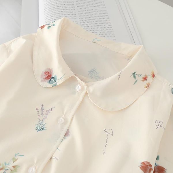 

women's blouses & shirts summer 2021 shirt japanese small fresh floral wild collar short sleeve chiffon female bottoming white
