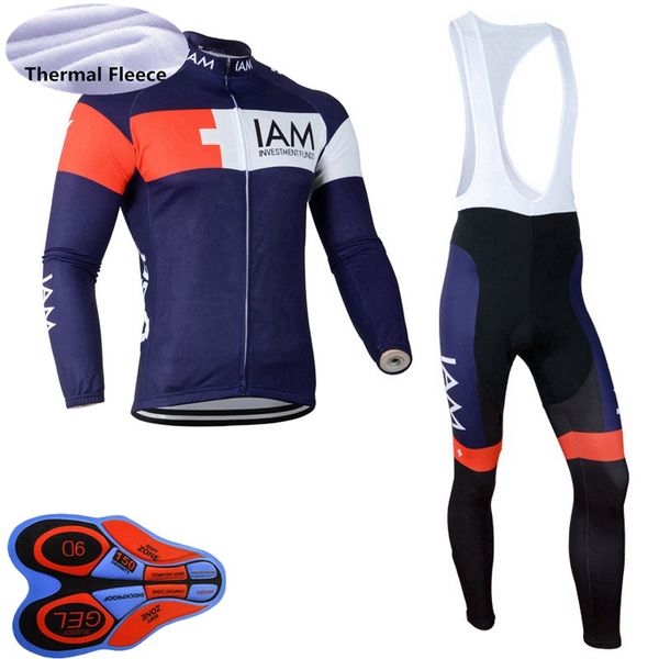 Conjuntos de ciclismo IAM Team Winter Cycling Jersey Set Mens Thermal Fleece Manga Longa Camisas Bib Calças Kits Mountain Bike Roupas Corrida Bicicleta Ternos Esportivos S2105 240314