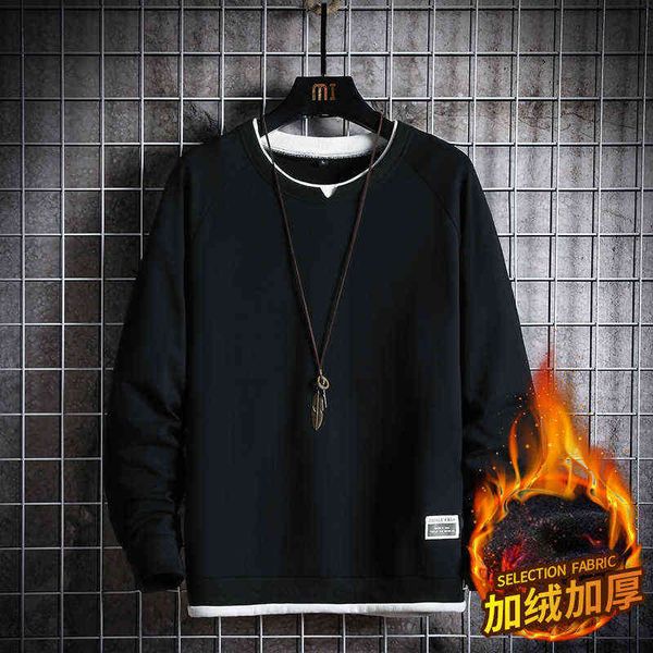 

autumn and winter men's plush sweater men's loose thickened jacket casual versatile sweater printed class clothes h1206, Black