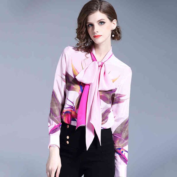 

autumn winter women long sleeve designer retro print blouse ladies elegant runway shirt office casual 210520, White