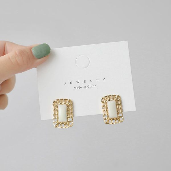 

hoop & huggie retro geometric square oil drop simple temperament wild korean earrings ear clip female, Golden;silver