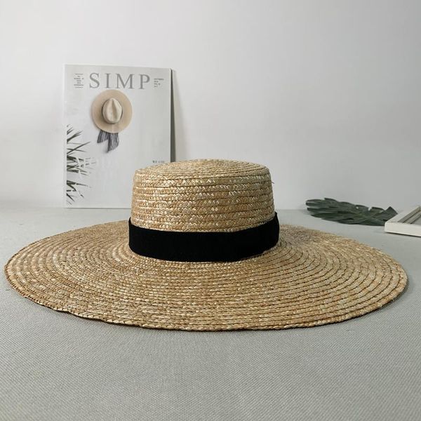 

wide brim hats summer women's sunscreen straw hat oversized eaves flat sun korean travel vacation beach, Blue;gray