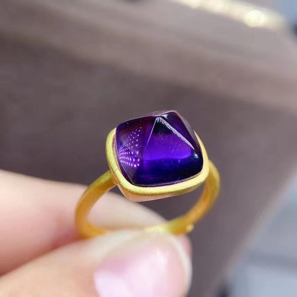 

cluster rings arrival 100% natural and real amethyst ring 925 sterling silver fashion woman 13*18mm, Golden;silver
