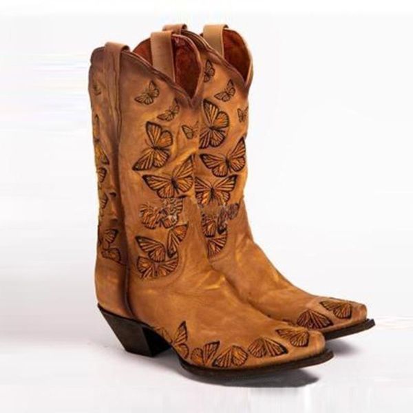 

boots 2021 autumn and winter women fashion pu embroidered butterfly women's shoes comfortable selling 5ke296, Black