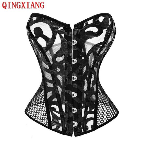

plus size women hollow out embroidered tulle shaper underwear 12 plastic bone bustier summer back lacing corset women's shapers, Black;white