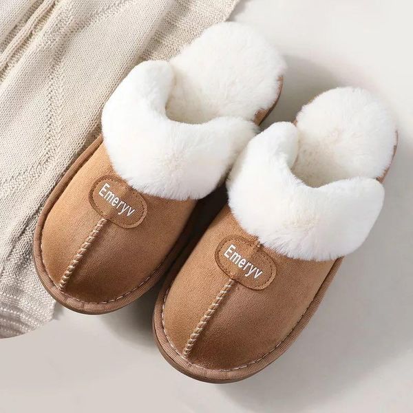 

women fur slippers winter warm shoes suede plush house indoor outdoor men ladies couples cotton memory foam, Black