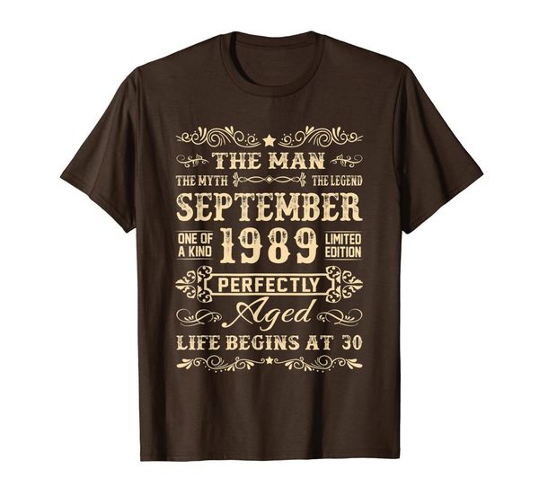 

the man myth legend september 1989 t-shirt 30th birthday t-shirt, White;black