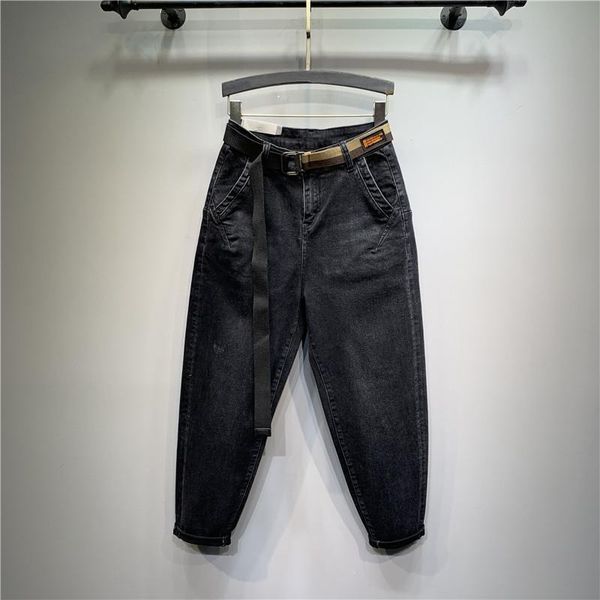 

women's jeans 2021 spring autumn black long denim trousers women loose cotton elastic pants full length stretch high waist jean, Blue