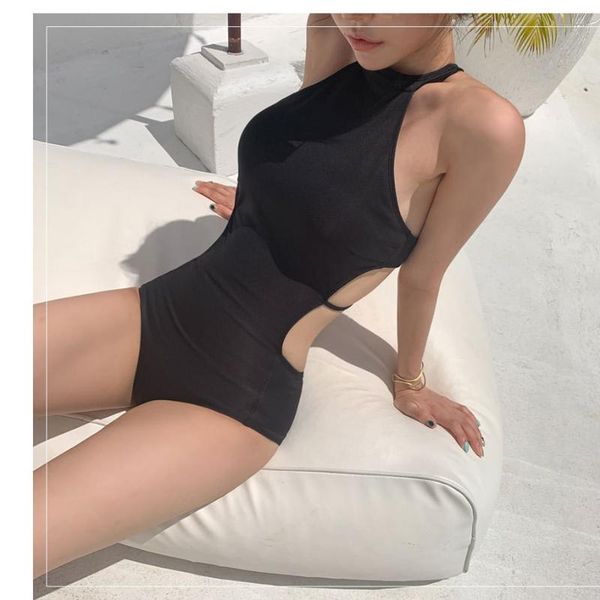 

one-piece suits one piece swimwear women solid push up swimsuit cut out bathing suit monokini black beachwear