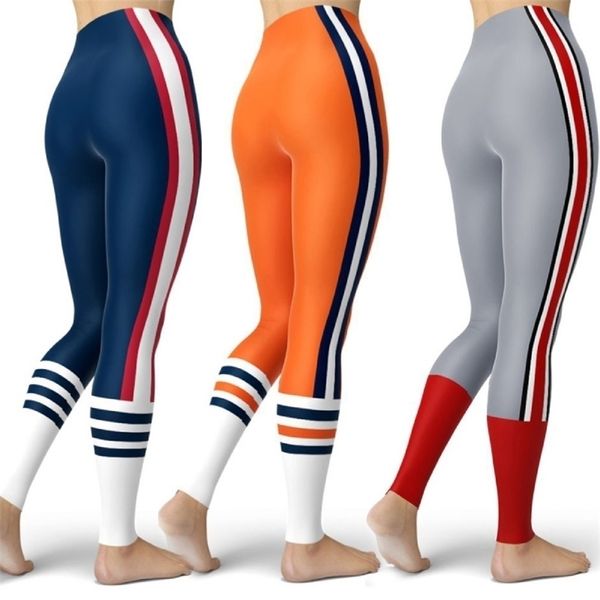 Açık Rahat Sıska Baskılı kadın Spor Tayt Femme Taze Renk Çizgili Sıska Elastik Egzersiz Mavi Legging 211014