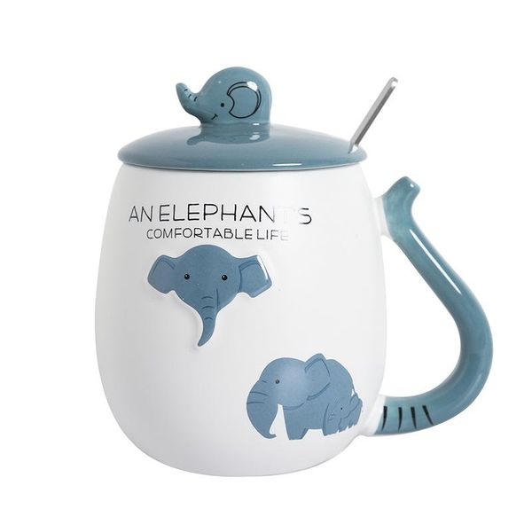 

mugs 450ml cartoon stereo elephant coffee mug with lid spoon animal creative drinkware tea cups novelty gifts milk cup