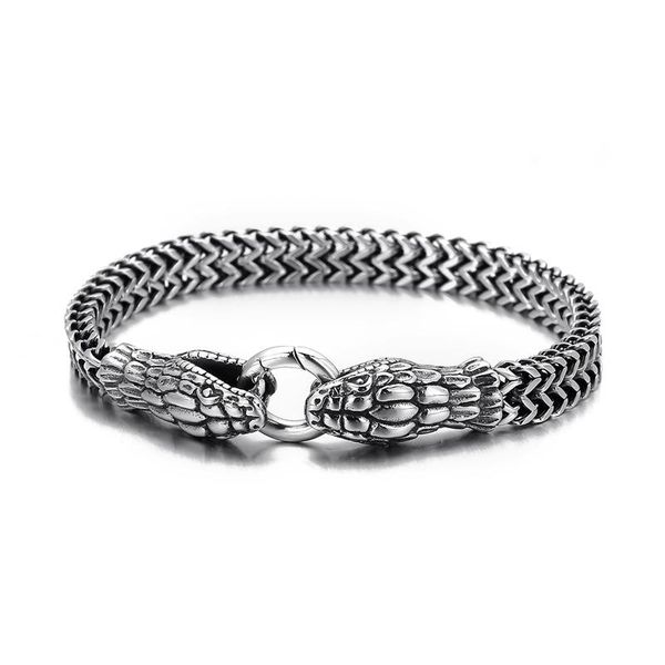 

charm bracelets fashion punk style design domineering double-headed dragon snake bracelet for men hip hop street rock party jewelry gift, Golden;silver